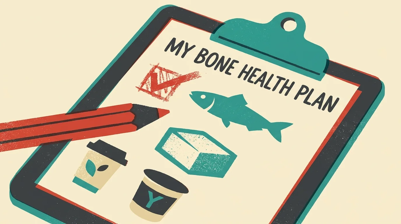 A graphic illustration of a personalized nutrition plan featuring icons of calcium-rich foods on a clipboard.