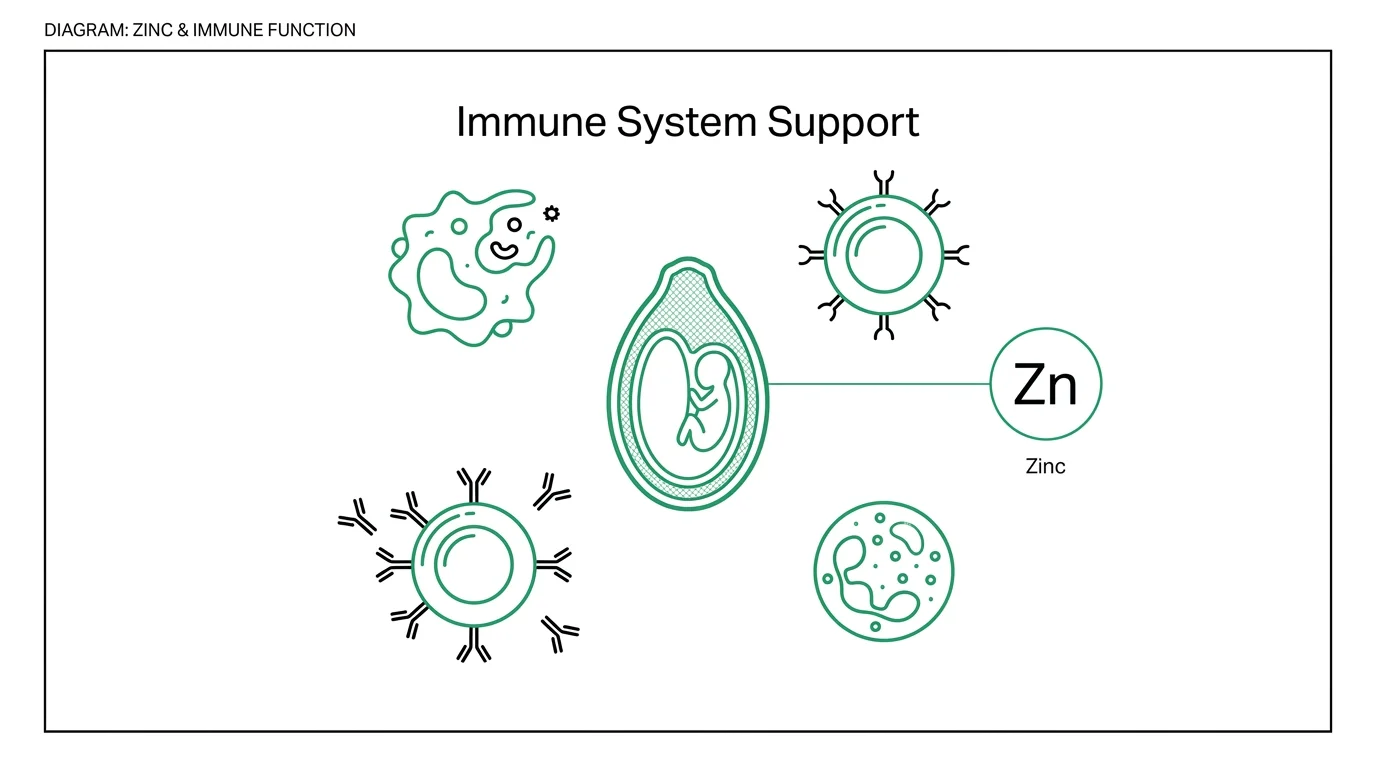 A scientific diagram showing the connection between the zinc in pumpkin seeds and immune system support.