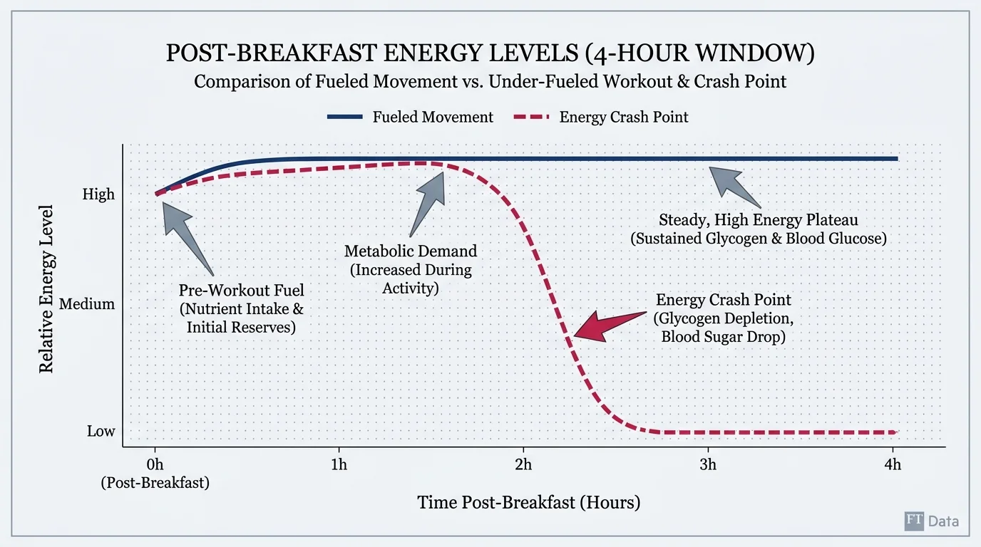 An infographic comparing energy levels during exercise when properly fueled versus under-fueled.